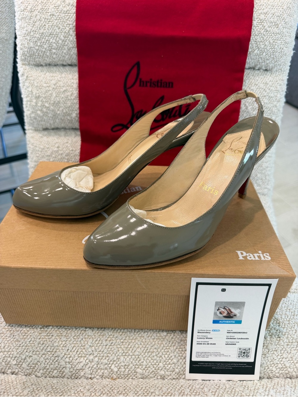 Christian Louboutin Taupe Patent Slingback Pumps